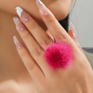 🎀 Awesome Fluffy Fuzzy Furry Pompom Adjustable Ring 🎀